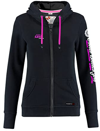 M.Conte Damen Hooded Sweater Sweat-Shirt-Jacke Schwarz Pink Mit Kapuze