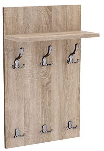 AKKE Garderobenpaneel Wandgarderobe Mit Ablage Wandpaneel Garderobe PVC Medi 90x50 cm CHROM | SONOMA