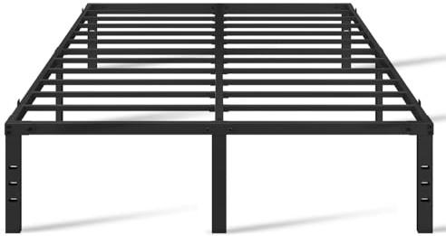 Yaheetech 18 Inch Tall Metal Bed Frame Queen Platform Bed Frame with Storage Space,Sturdy Slat Support,Easy Assembly,No Box Spring Needed,Black