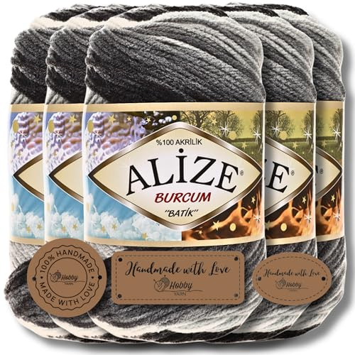 Hobby YARN 3x Etikettenlabel mit Alize Burcum Batik Wolle Premium 5x100g als Set, Yarn, Garn, Strickgarn, Farbverlauf, Babywolle zum Häkeln, Stricken, Kleidung, Schals (1900)