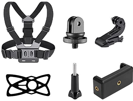 Andoer 6 in 1 Chest Strap Mount, Adjustable Chest Strap with Extendable Phone Clip, Replacement for GoPro Hero 10 9 8 7 6 5 4 Session 3+ 3 2 1 Fusion Cameras Smartphones