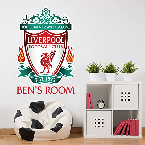 Liverpool FC Wall Sticker - Crest & Personalised Name Wall Decal Football Art Mural (60cm Height x 40cm Width)