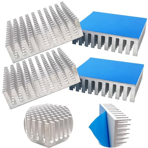 Cooling Fin, CTRICALVER 4 PCS Heatsink, Aluminum Heatsink With Blue Termal Conductive Adhesive Tape, for Cooling 3D Printers, L 40 mm x W 40 mm x H 11 mm (Silver)