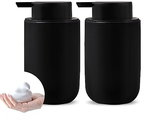 Set di 2 dispenser di sapone in schiuma, dispenser di sapone per le mani in ceramica nera, con pompa nera, per bagno, lavello della cucina, set di accessori da bagno per decorazione moderna della casa