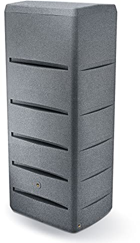 Prosperplast Regentonne eckig Regenwassertank Poseidon 720 Liter granitgrau aus UV- und witterungsbeständigem Material. Frostsichere Regenwassertonne bzw. Regenfass Wandtank, 180 cm