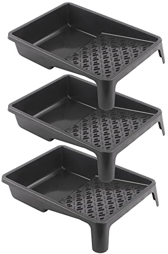 BAUSTER® 3 x Farbwanne 300 x 150 mm Farbschale aus Kunststoff Lackierwanne Maler Lackierschale mit handlichem Griff große Lackschale leichtes Malerzubehör Lackwanne Malerbedarf Schwarz (3 Stück)