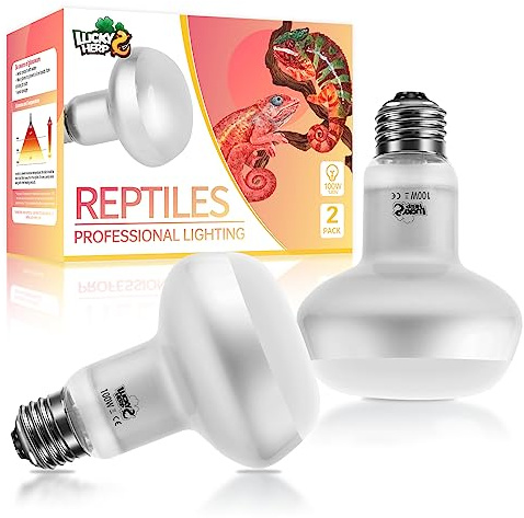 LUCKY HERP Reptile Heat Lamp Bulb(100W 2 Pack), Daylight Basking Spot Heat Lamp for Reptile, Vivarium UVA Heat Light Bulb for Tortoise, Turtle, Snake, Puppies, Chicks, Bearded Dragon