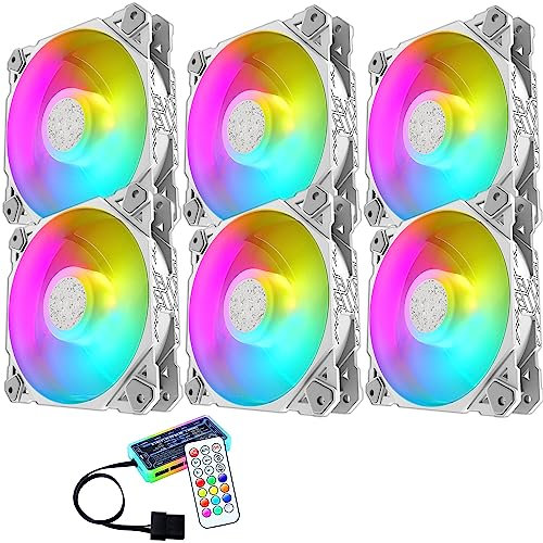 ELLENNE 6 ventilateurs blancs LED ARGB colorés PC Case 120 mm FAN WHITE HUB LED RGB avec télécommande Aura SYNC 3 broches SILENCIEUX FLUSSE D'AIR ÉLEVÉ POUR REFROIDISSEMENT DESKTOP