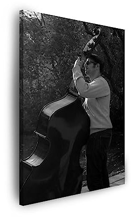 GP TONER Bild auf Leinwand mit Holzrahmen Modern Kunstdruck Wanddekoration Leinwand Musik Musiker Kontrabass 80x100 cm Leinwandbilder für Ihr Zuhause oder Büro