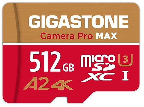 [5 Anni Recupero Dati Gratuito] GIGASTONE 512 GB Scheda MicroSDXC, Camera Pro MAX, Scheda di Memoria A2 V30 per Gopro, Action Cam, 4K UHD Video, Fino a 160/100 MB/s, UHS-I U3 C10 con Adattatore