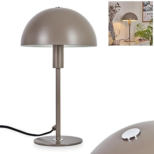 Tischleuchte Tati, moderne Nachttischlampe aus Metall in Grau/Weiß, runde Tischlampe im Retro-/Vintage Design, 1-flammig, Ø 20 cm, Höhe 35 cm, mit An-/Ausschalter am Kabel, 1 x E14, ohne Leuchtmittel