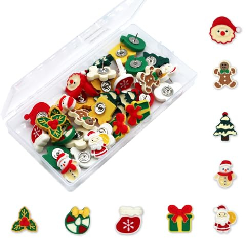 36 Stück Winter dekorative Pinnnadeln – niedlicher Schneemann, Weihnachtsbaum, Weihnachtsmann, Daumennägel für Wand, Foto, Winter-Pinnwand-Dekorationen
