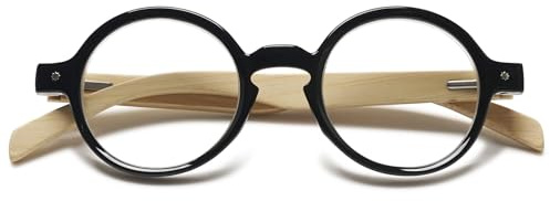 Lanomi Retro Lesebrille Rund Damen Herren Lesehilfe Klein Vintage Holz Bügel Sehhilfe Ohne Blaulichtfilter Brille mit Sehstärke