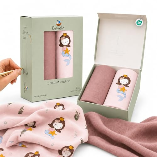 Bavella - 2er Set XXL Musselin Baby Decke & Tuch (ÖKO-TEX Zertifiziert) 100% Baumwolle (120x120cm) - Spuck-Tücher, Pucktuch & Musselin-Tuch für Jungen & Mädchen, Mulltücher Mullwindeln nachhaltig