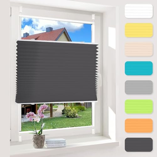 OUBO Plissee ohne Bohren Anthrazit 35x80cm Plissee Klemmfix Version Plisseerollo Sichtschutz und Sonnenschutz Blickdicht Easyfix lichtdurchlässig Rollo für Fenster & Tür Einfache Montage