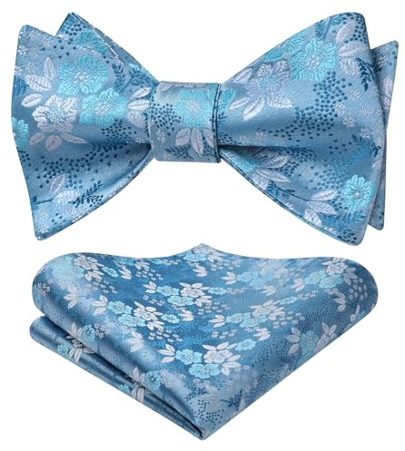 HISDERN Herren Fliege Floral Self Fliege und Einstecktuch Set Blumen Jacquard Fliegen Set für Hochzeit Feier