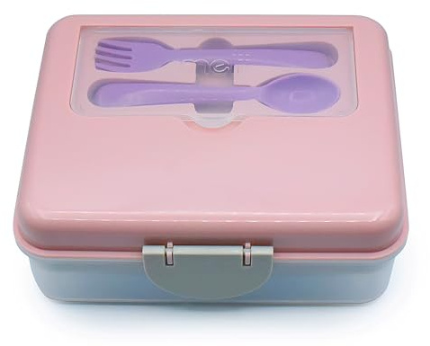 melii Two Tier Bento Box | 6 Compartment Kids Lunch Container with Removable Top Layer, Easy Lock Lid & Integrated Spoon and Fork, Dishwasher Safe, BPA-Free (Purple & Grey)