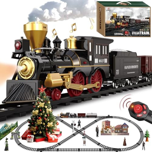 Train Set for Kids Remote Control Train Toys w/Steam Locomotive, Cargo Cars & Luxury Tracks, Electric Trains w/Realistic Smoke,Sounds & Lights, Christmas Birthday Gift for Boys Girls 3 4 5 6 7+…