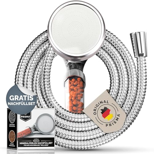 Prisma Duschkopf mit 160cm V2A Metallschlauch Made in Germany - Wassersparender Duschkopf mit Schlauch Handbrause mit Schlauch Duschbrause mit Duschschlauch
