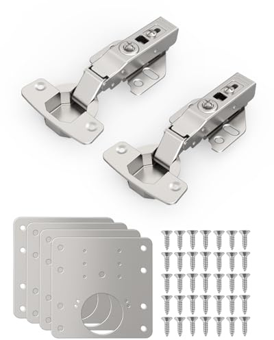 ROFMAPLE 2 Pack Full Overlay Soft Close Cabinet Hinges with 4 pcs Hinge Repair Plate, Kitchen Door Hinge, Stainless Steel Cupboard Door Hinge with Screws