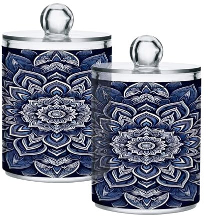 GAIREG Apothekergläser mit Mandala-Blume, Marineblau, 2 Stück