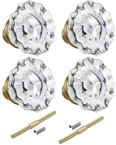 newliplace Lot de 2 boutons de porte en verre à mortaise avec broche en laiton antique pour remplacer les anciens ensembles de serrures vintage cassées sur la porte intérieure, finition laiton antique
