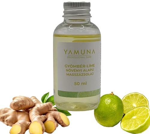 YAMUNA NATURAL BEAUTY Massageöl, 100% pflanzlich, Naturkosmetik aus Ungarn. Professionelles Öl – frei von Paraffin und Parabenen für eine erfrischende Massage.(50 ml) (Ingwer-Limette)