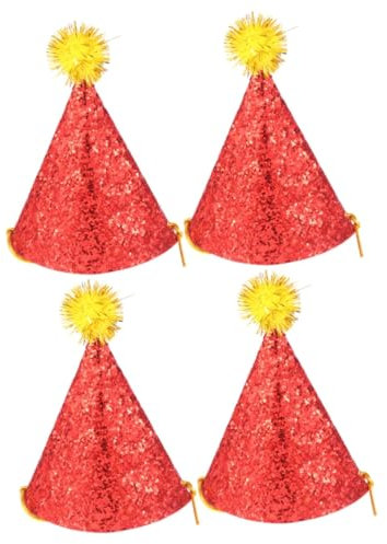 ibasenice 4 Stück Glitzer- party mitgebsel kinder kinderparty mitgebsel the surprise glänzender Geburtstagshut Party-Pom-Pom-Hut Bommel- für Kinder Geburtstagsparty-Hüte rot