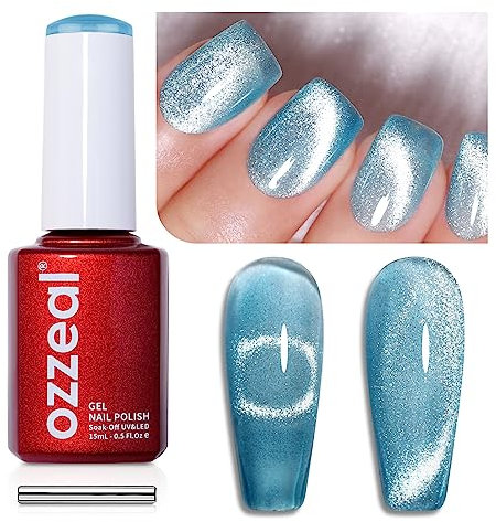Ozzeal Cat Eye Crystal Blue Magnetic Gel Nail Polish, 15ML Blue Glitter Gel Polish, Long-Lasting, Salon Quality, DIY Nail Art Kit