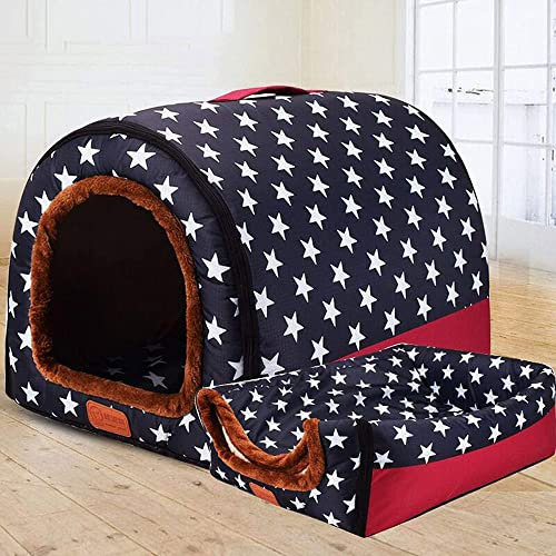 Orthopädisches 2-in-1-Hundebett mit waschbarem Kissen, großes Haustierhaus mit Dach, tragbares Iglu-Design für Labrador, beruhigende Höhle gegen Angst, weich und warm