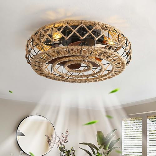 Vintage Cage Ceiling Fan with Remote Control and Timer Silent 6 speed Creative Ceiling Fan Light Reversible Blade Fan Light for Bedroom Kitchen Lounge
