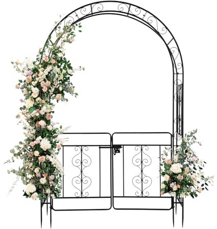 LEADZM – Gartenbogen aus Metall 134.5X 58.5x213cm – Rosenbogen mit Tür in Schwarz – Stabiles Rankgerüst für Kletterpflanzen (Rosengewächse, Weinreben)
