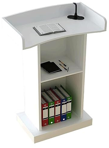 WOTZOV Rednerpult mit Lagerregal Podien Praktische Rednerpulte mit Schallwand-Design Holz-Podiumständer Kanzeln für Kirchen Einfach zu montieren Mode,Weiß