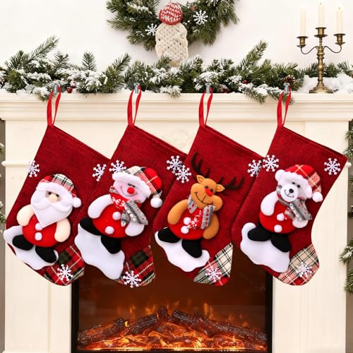 BUOAZR Calcetines Navidad Chimenea 4 Piezas, Grande Medias de Navidad, Medias Navidad Bolsa de Regalo, Calcetines para Botas de Papá Noel, Calcetines para árboles de Navidad, Calcetines Navidad Decor