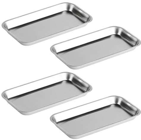 Lot de 4 plateaux rectangulaires en acier inoxydable - Plateau pour instruments - Plateau métallique - Plateau rectangulaire en acier inoxydable - Plateau de service pour laboratoire - Outil utile