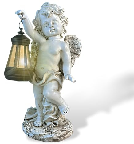 Syfunlv Solar Engel Gartenstatuen,LED Engel Figur,Laterne Figur Cherub SkulpturLicht,31cm,wasserdichte Garten Deko aus Harz,Engel Skulptur Deko Rasen,Hof,Fensterbank