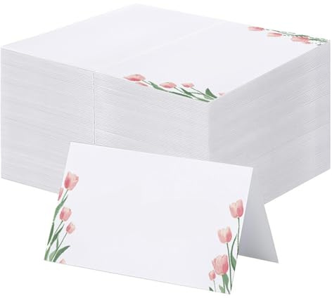 60 Pcs Tarjetas de Mesa Boda, 9x10cm tarjetas de Nombres Boda Tulipán Tarjetas Nombre Lugar Plegable para Fiesta Comunión Bautizo Cumpleaños Confirmación Cenas Baby Shower