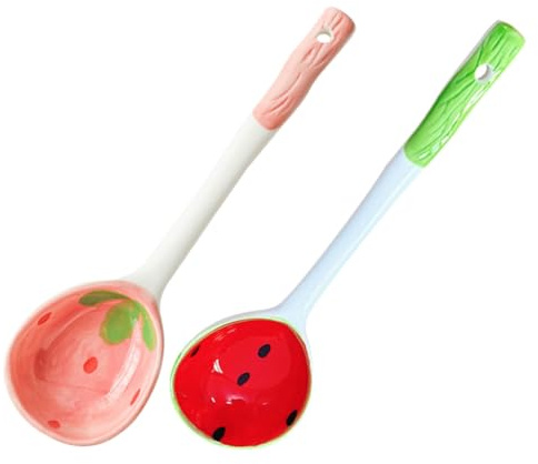 TOYANDONA 2 pezzi Cucchiai in Ceramica Forma di Frutta da Design Ergonomico e Superficie Liscia per Dessert Gelato e Caffè Cucchiai da Portata Sicuri e Pratici per Casa e Ristorante