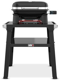 Weber Lumin Compact kompakt elektrisk grill med stativ, upp till 315 °C, med locktermometer, porslinemaljerad gjutjärnsrost, 43 x 32 cm grillyta, svart (1501653)