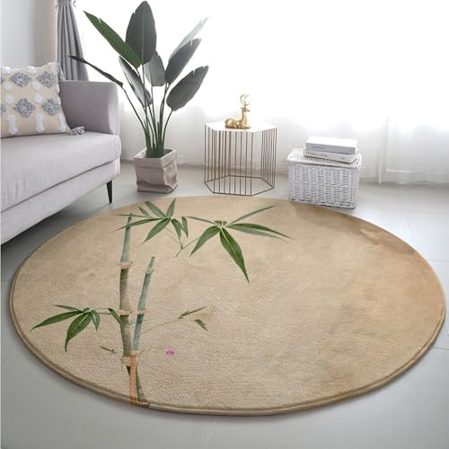 Outdoor Teppich Rund Beige Grün Bambus Teppiche Wohnzimmer Schlafzimmer für Garten Terrasse Heimdekoration Flauschiger Teppich Waschbar in Waschmaschine 40 cm