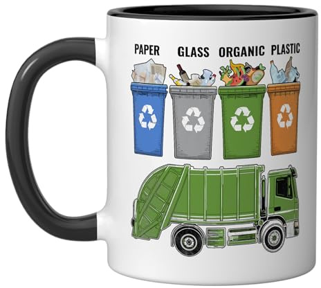 Recycling Trash Garbage Truck Trash Collector Waste Ceramic Mug, Black/White