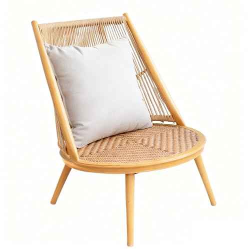 Apk i bc Balkon-Rattan-Freizeitsessel für die ganze Familie, leicht und atmungsaktiv, ideal für Gartenterrassen, inklusive 1 bequemen Kissen(Wood Color,65 * 52 * 78)