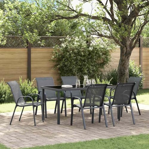 Owoxanthellate 6er Set Stapelbare Gartenstühle Grau 55x65x89 cm, Textilene & Stahl, wetterfeste Terrassenstühle mit robustem Rahmen, platzsparend für Balkon Garten Camping und kleine Flächen