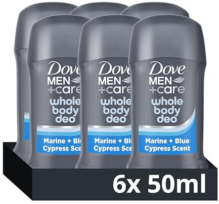 Dove Men+Care Whole Body Deodorant Stick Marine & Blue Cypress 50ml - 6 Pack, Aluminum-Free Anti-Friction Formula for 72H Odour Protection, Dermatologist Tested