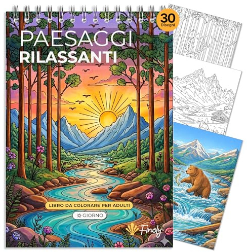 Finoly Libri da Colorare per Adulti Paesaggi A4 Riduce lo Stress | Album da Colorare per Adulti Principianti e Esperti | Mindfulness Inchiostro Non Che Trapassa