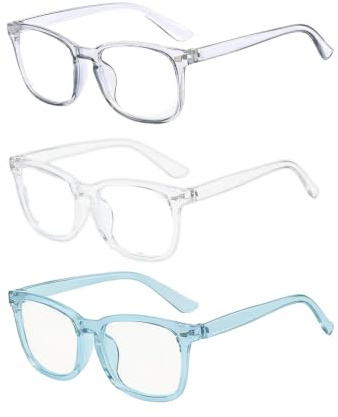 SRLWMYI Blue Light Glasses 3 Pack for Men and Women, Blue Light Blocking Glasses with Clear Lenses, Lightweight PC Frame Clear Glasses for Screen Use, Gaming, Reading, Office Work, UV400 Protection