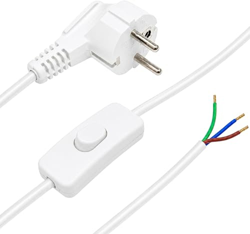 Stromkabel mit Schalter weiß 3x0,75 mm² Schutzkontaktstecker Anschlusskabel Schuko Zuleitung 1,5 m Premium