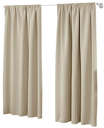 Laneetal 2er Set Gardinen, Verdunklungsvorhänge für Wohnzimmer Kinderzimmer, Blickdicht, Kräusebänder für Schiene, 250 g/m², kälteschutz lichtundurchlässig, 140 x 245 cm, Sand
