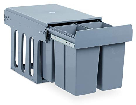 Relaxdays Pattumiera ad Incasso da Cucina, Estraibile, 4 Contenitori Ciascuno 8 Litri, Plastica, 35,1x34,3x48 cm, Grigio