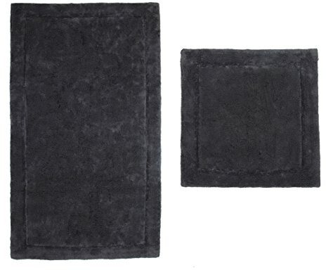 Casalanas - Santorin, Beidseitig verwendbar, Schwerer Badezimmerteppich, 100% Natur-Baumwolle, 2-teilig(60x60 + 120x70) cm, anthrazit
